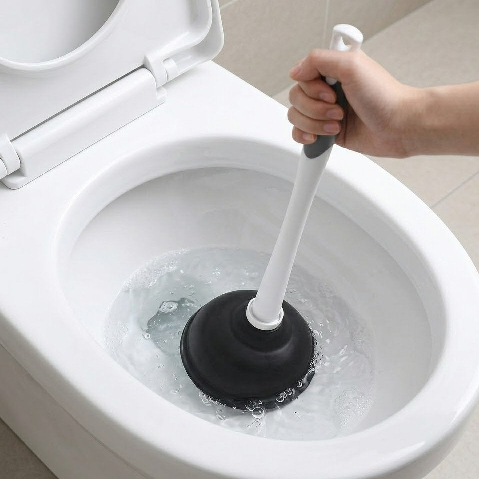 Dylantia 2-in-1 Toilet Plunger and Bowl Brush Combo - Heavy Duty Bathroom Cleaning Set with Hideaway Storage Caddy - Ergonomic Non-Slip Handles - Grey & White
