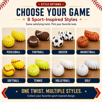 Baseball, basketball, and soccer twisty-ball toys