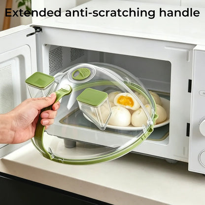 Upgraded Foldable Microwave Splatter Cover with Dual Water Steamer, 10 Inch Clear Vented Food Lid with Handle, Anti-Splatter Microwave Cover for Moisture-Rich Heating, Kitchen Gadget