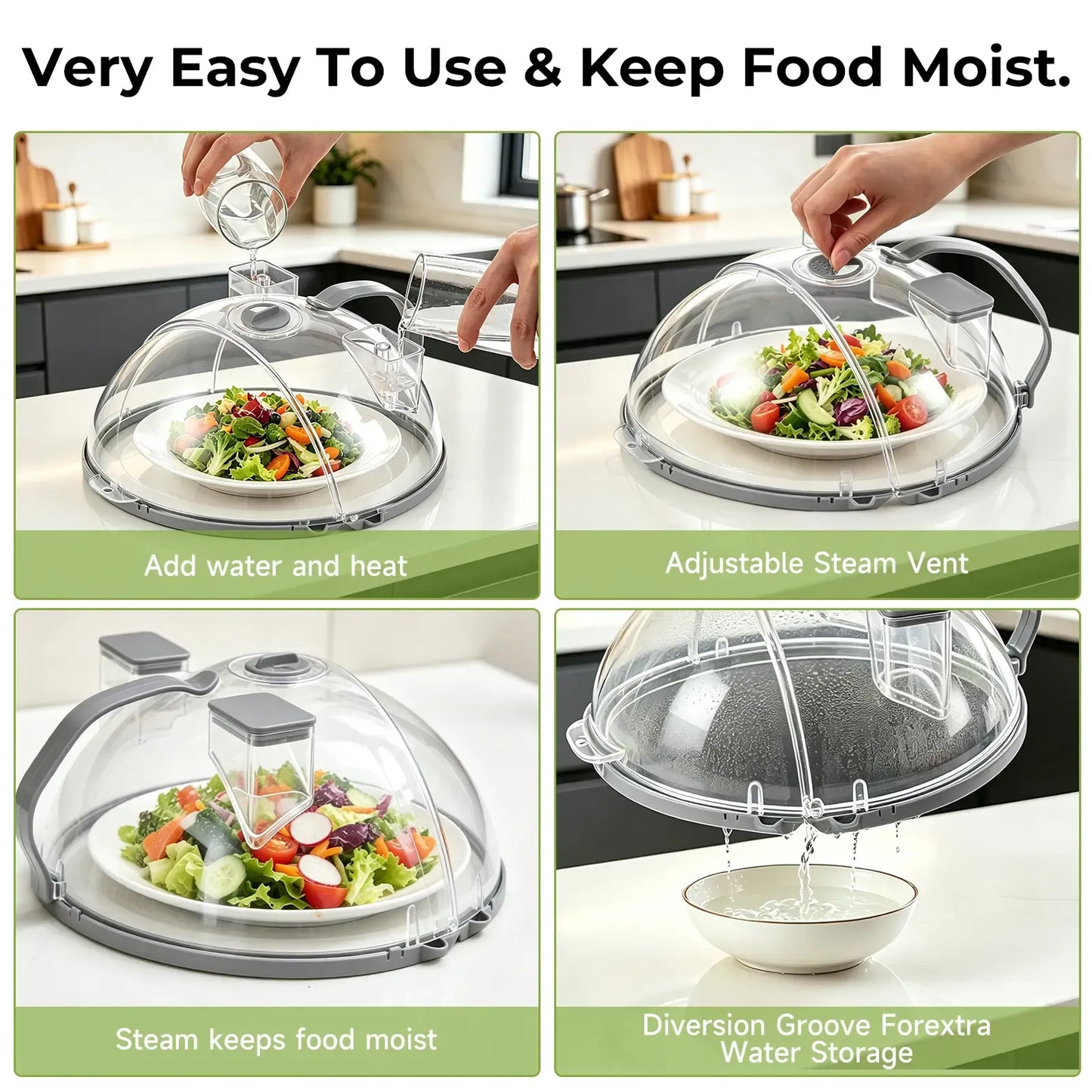 Upgraded Foldable Microwave Splatter Cover with Dual Water Steamer, 10 Inch Clear Vented Food Lid with Handle, Anti-Splatter Microwave Cover for Moisture-Rich Heating, Kitchen Gadget