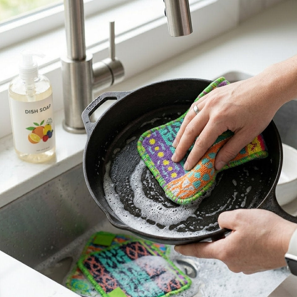 Dylantia Rainbow Series Reusable Dish Cloths - Eco-Friendly Microfiber Scrubbers, Non-Scratch & Heavy Duty, Perfect for Kitchen Aesthetic - 3 Pack
