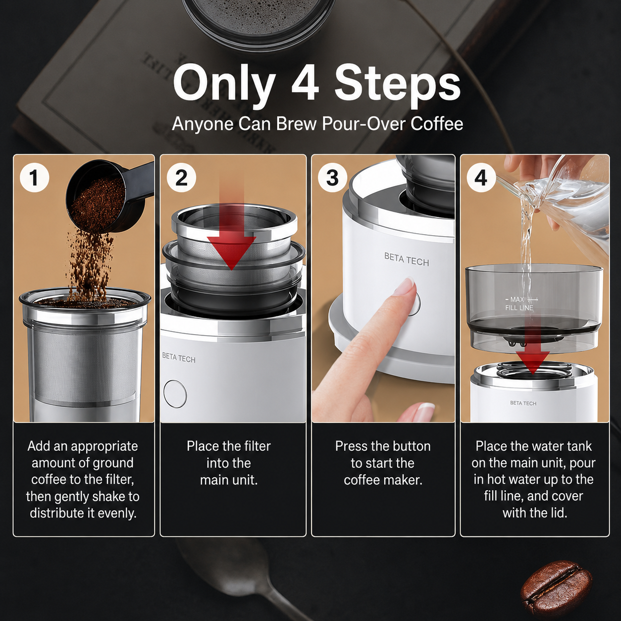 Portable Coffee Maker, Brewer, and Grinder – Fully Automatic Pour-Over Drip Coffee Pot
