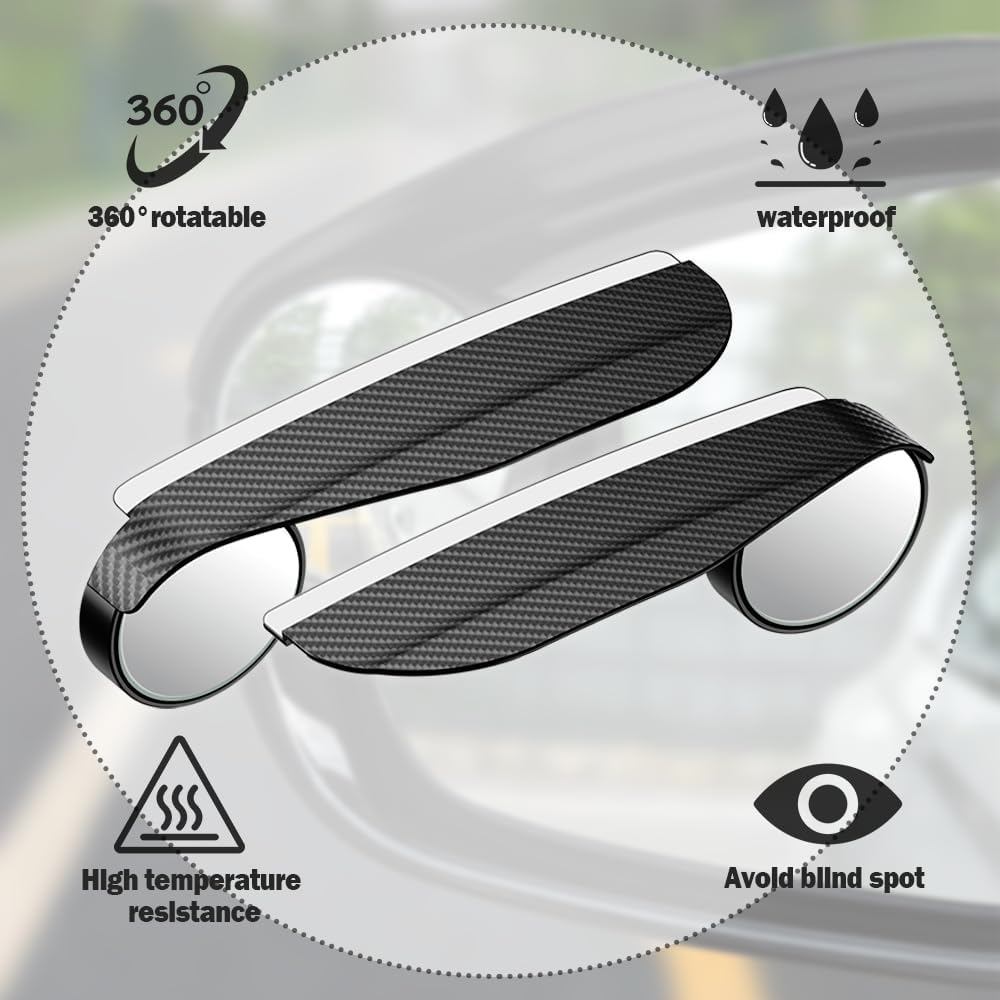 Car Blind Spot Mirror with Side Mirror Rain Guard,Carbon Fibre Rear View Mirror Rain Visor & 360° Adjustable HD Blindspot Mirror