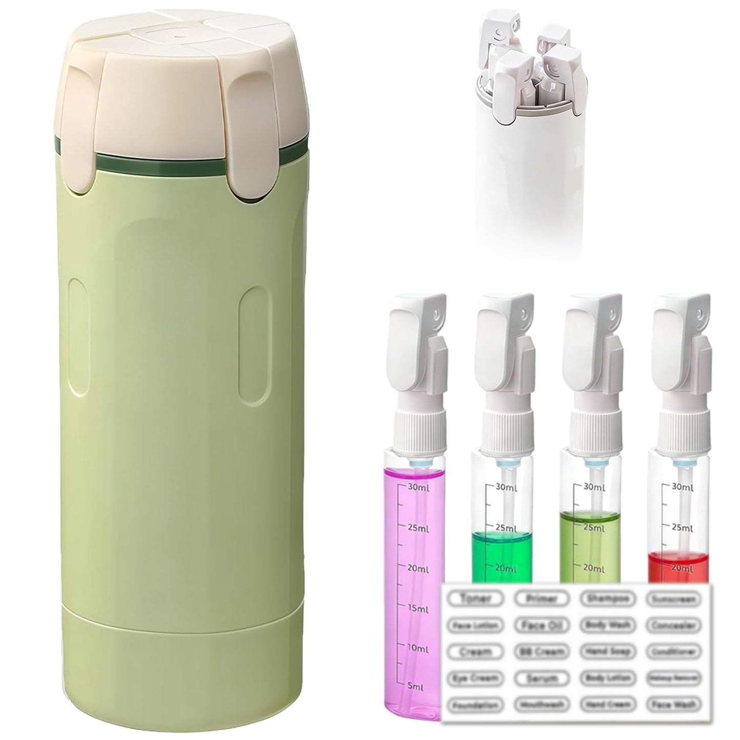 4 in 1 Travel Pump Dispenser Bottle, 30ml, 4 Pack Leakproof Pump Containers with Measuring Scale and Label Stickers（upsell）