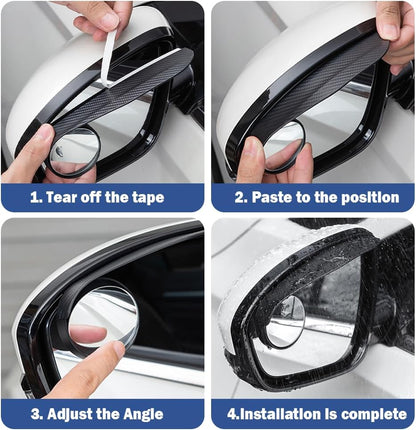 Car Blind Spot Mirror with Side Mirror Rain Guard,Carbon Fibre Rear View Mirror Rain Visor & 360° Adjustable HD Blindspot Mirror