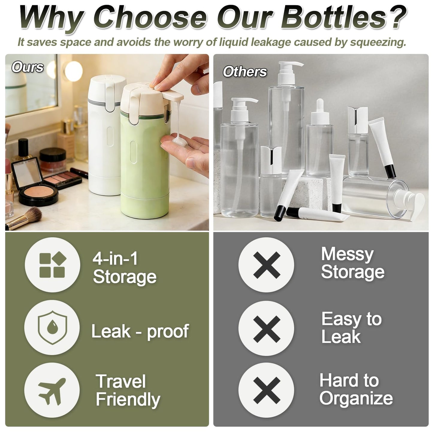 4 in 1 Travel Pump Dispenser Bottle, 30ml, 4 Pack Leakproof Pump Containers with Measuring Scale and Label Stickers（upsell）