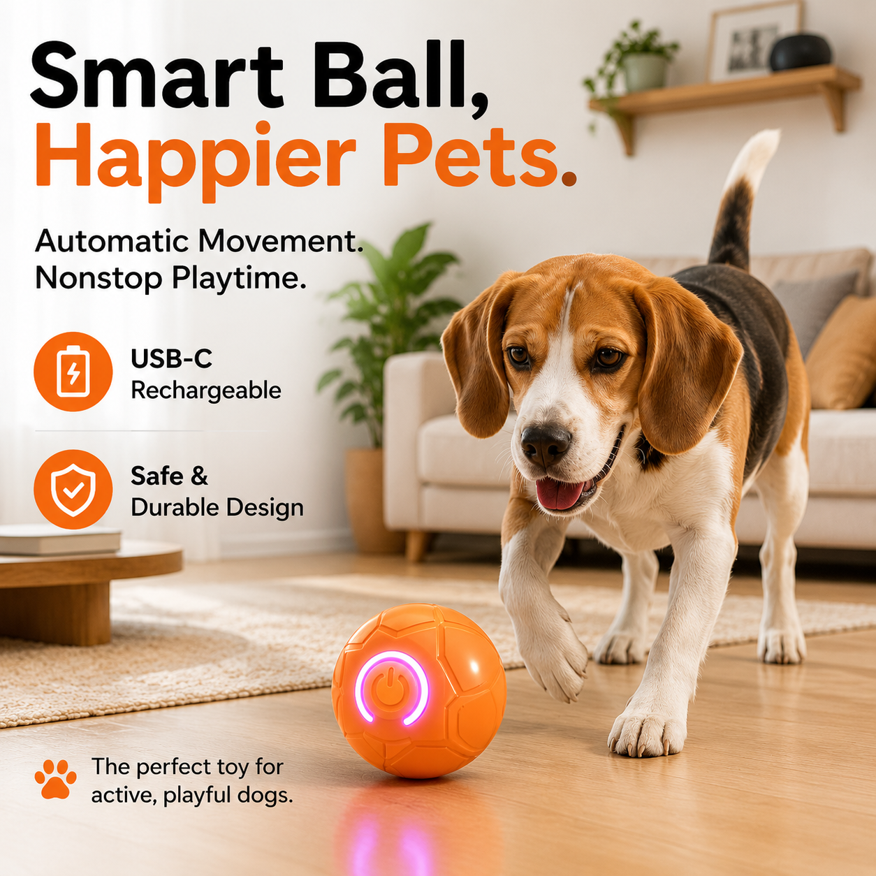 🐾 AUTO-BOUNCING SMART PET BALL WITH REMOTE CONTROL— 3 Interactive Modes | Chew-Resistant E-TPU | USB-C Rechargeable 🎾