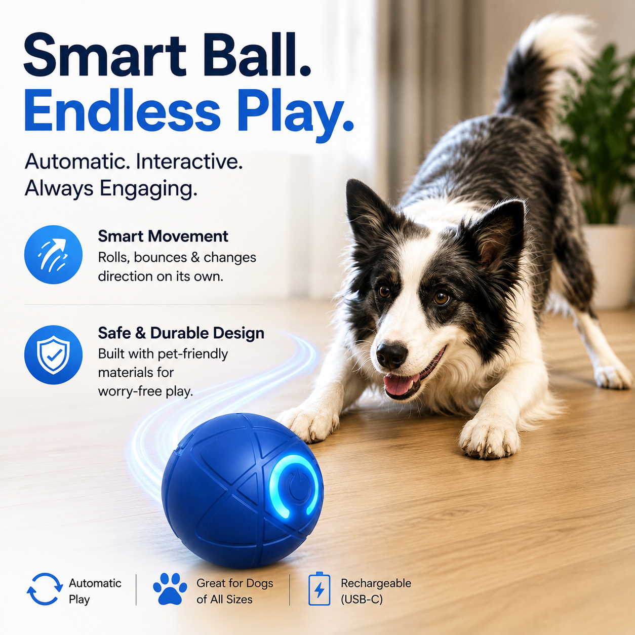 🐾 AUTO-BOUNCING SMART PET BALL WITH REMOTE CONTROL— 3 Interactive Modes | Chew-Resistant E-TPU | USB-C Rechargeable 🎾