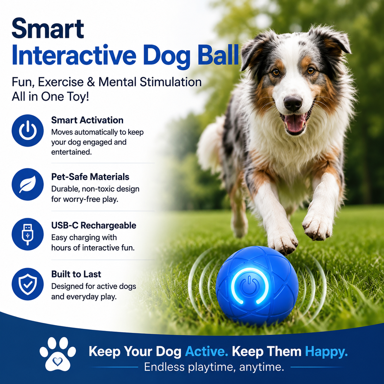 🐾 AUTO-BOUNCING SMART PET BALL WITH REMOTE CONTROL— 3 Interactive Modes | Chew-Resistant E-TPU | USB-C Rechargeable 🎾