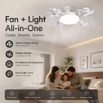 🌀 New ceiling fan light with E27 socket – 2-in-1 quiet LED fan with remote control, energy-efficient combination of cooling and lighting for the home, in the bedroom