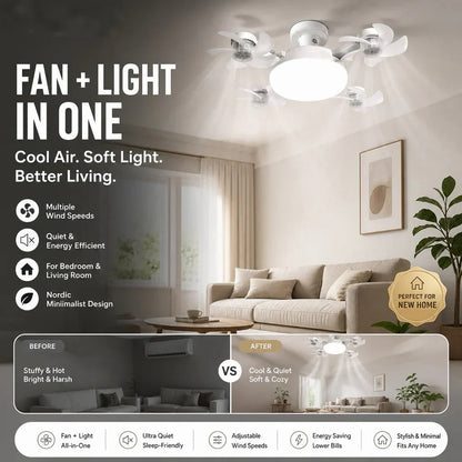 🌀 New ceiling fan light with E27 socket – 2-in-1 quiet LED fan with remote control, energy-efficient combination of cooling and lighting for the home, in the bedroom