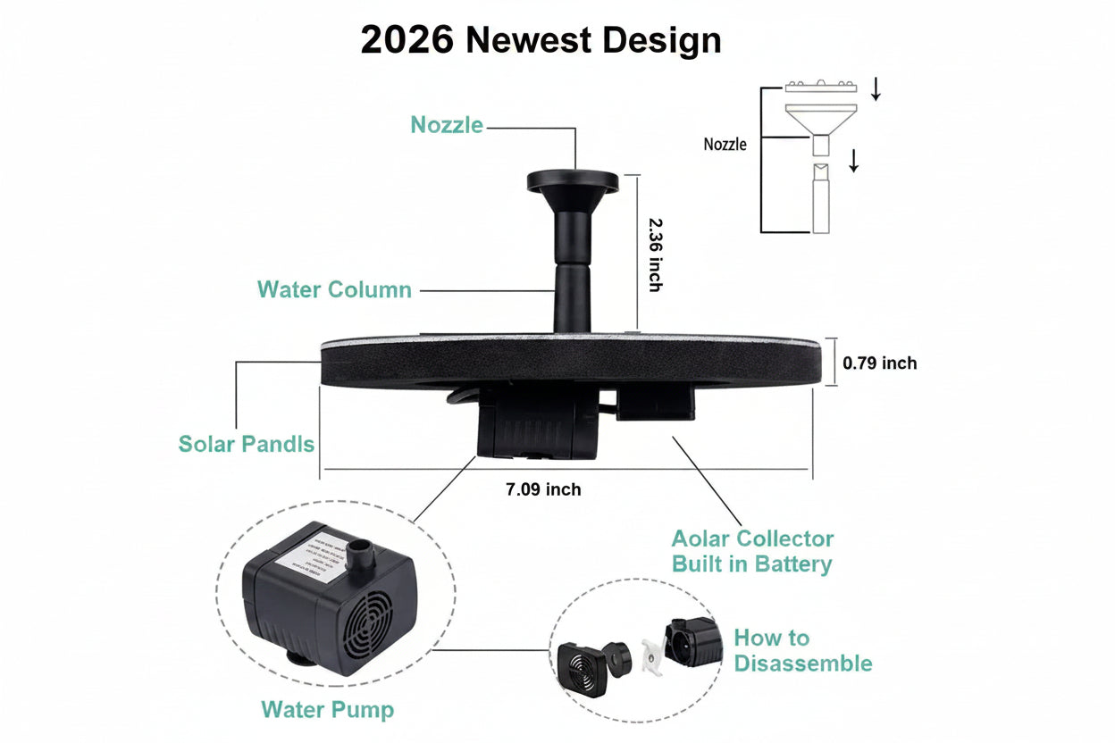 🎁Solar Fountain, Solar Powered Bird Bath Fountain Pump with 4 Nozzles 1.4W Solar Panel Kit Water Pump, Outdoor Watering Submersible Pump for Pond, Pool, Garden, Fish Tank