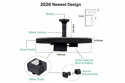 🎁Solar Fountain, Solar Powered Bird Bath Fountain Pump with 4 Nozzles 1.4W Solar Panel Kit Water Pump, Outdoor Watering Submersible Pump for Pond, Pool, Garden, Fish Tank