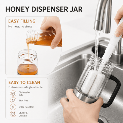 High-borosilicate glass honey jar, press-type dispenser
