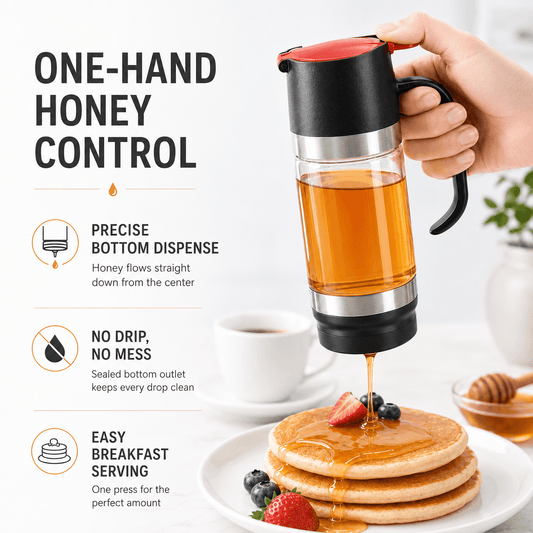 High-borosilicate glass honey jar, press-type dispenser