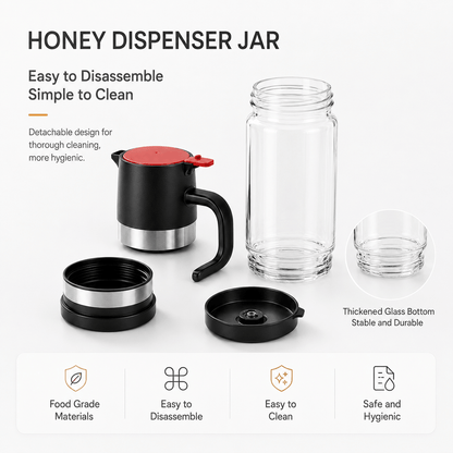 High-borosilicate glass honey jar, press-type dispenser
